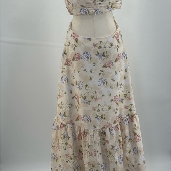Sofía The Label Floral Cut-Out Maxi Cream Pastel Print Deep V Boho Summer Dress - Picture 12 of 16